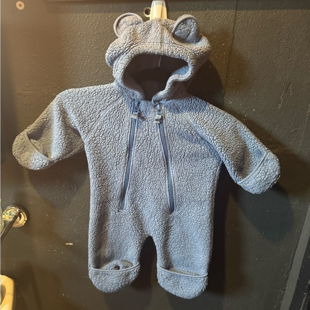 L.L. Bean Blue Fleece Kids Footie with Bear Ears